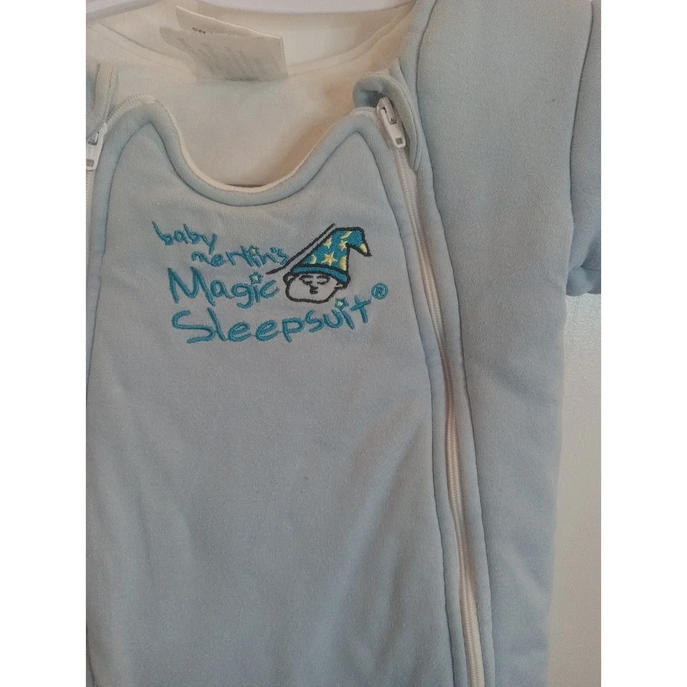 Baby Merlin's Magic Sleep Suit Blue Infant 3-6‎ Months Zip Up Stained Collar